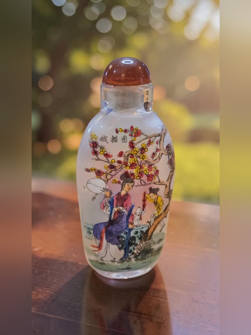 Vintage Inside-Painted Glass Snuff Bottle – Ancient Beauty Xi Shi & Playing Cat